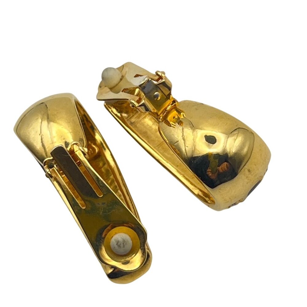 Radiance Gold-Tone Black Enamel Crystal Clip Earrings Bold Designer Style Runway - Picture 9 of 12